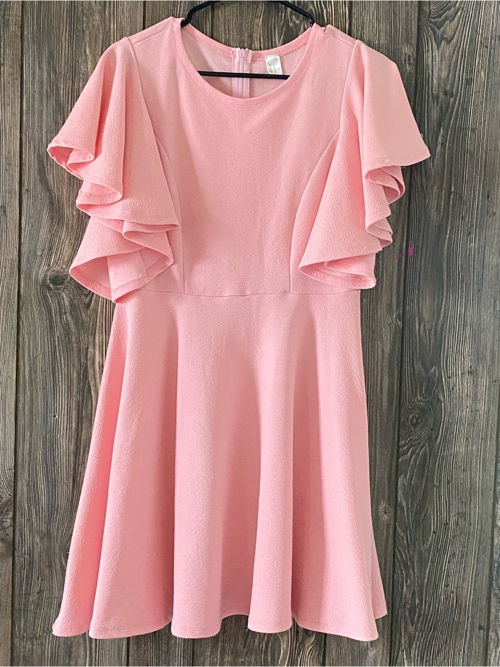 Womens Pink Ruffle Sleeve Dress
